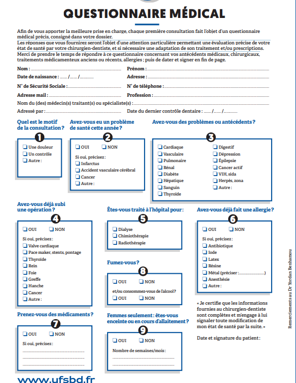 QUESTIONNAIRE MÉDICAL  UFSBD